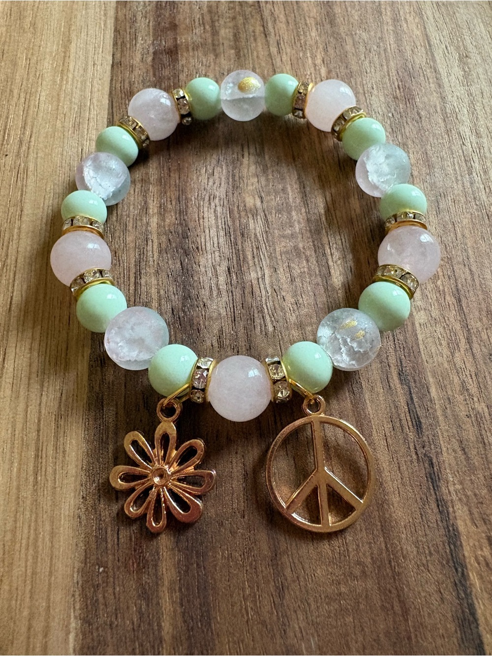 Handmade Beaded Charm Bracelet w/ Rose Quartz